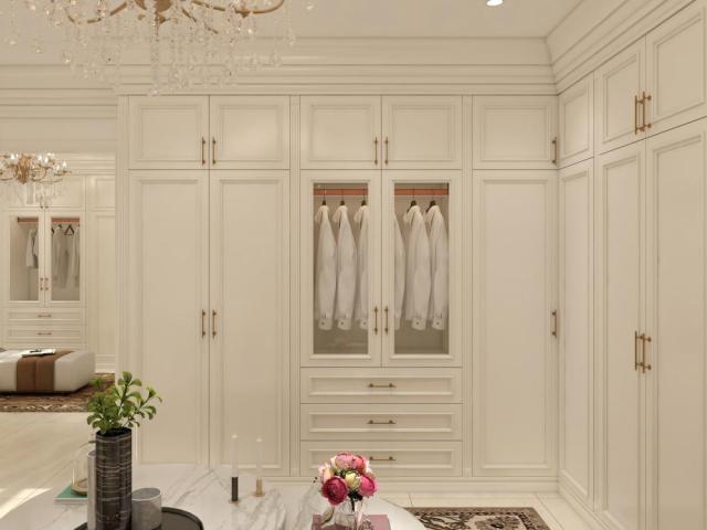 Custom Classic European Luxury White Open Wardrobe Cloakroom