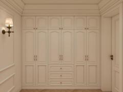European Classic Solid Wood Walk in Closet Carved Molding Door Wardrobe Bedroom Organizer with Dressing Table and Mirror