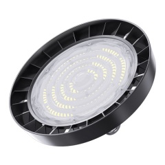 200W UFO LED High Bay Light installed in a warehouse, demonstrating bright and uniform lighting coverage
