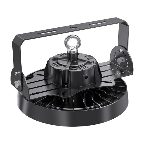 Detailed view of the UFO High Bay Light’s lens and heat-sink design, emphasizing its durability and performance