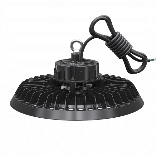 Crossover UFO Highbay Light mounted in a commercial space, demonstrating bright illumination and energy efficiency.