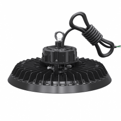 Crossover UFO Highbay Light mounted in a commercial space, demonstrating bright illumination and energy efficiency.