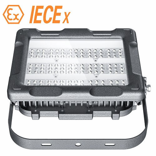 Side profile of the Apollo Series LED Explosion Proof Light, highlighting the premium materials used, including a tempered glass lens.