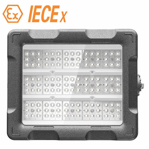 Close-up view of the Apollo Series LED Explosion Proof Light illustrating its high lumen output range from 3750 to 56000 lumens.
