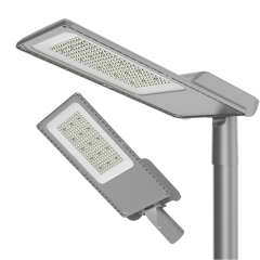 Close-up of Meta LED streetlight's energy-saving design and sleek structure