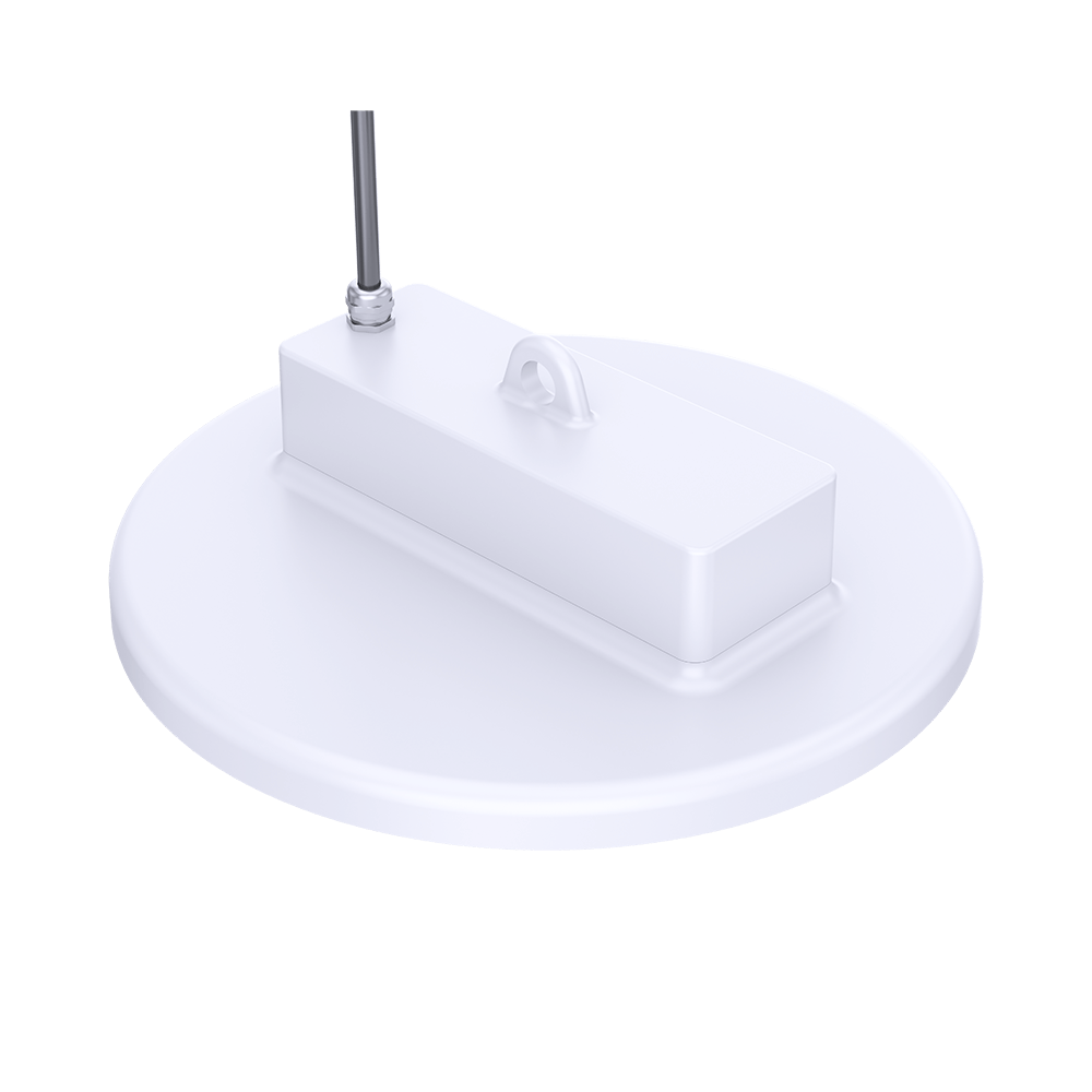 High-performance Astronaut Series White UFO High Bay LED Light emitting powerful light in a commercial warehouse