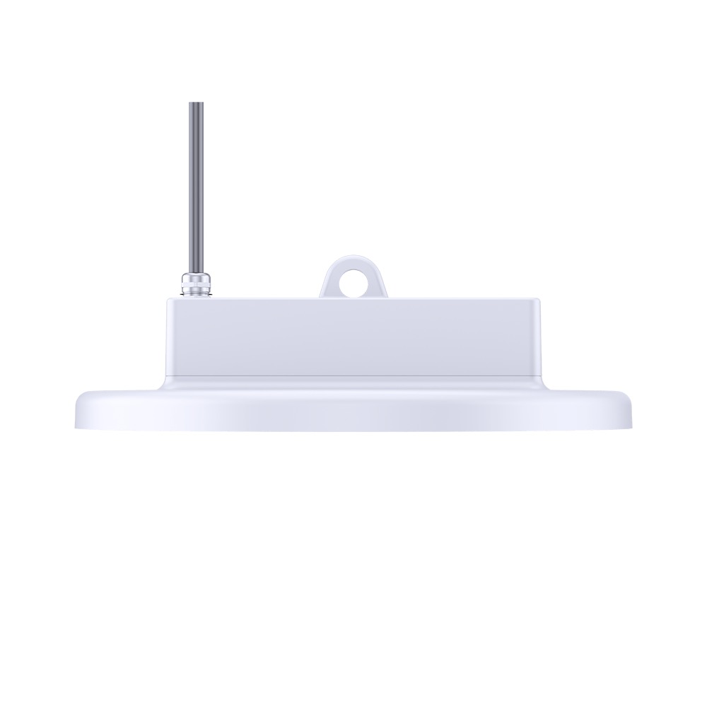 Close-up of the Astronaut Series White UFO High Bay LED Light showcasing its sleek and durable design for industrial settings