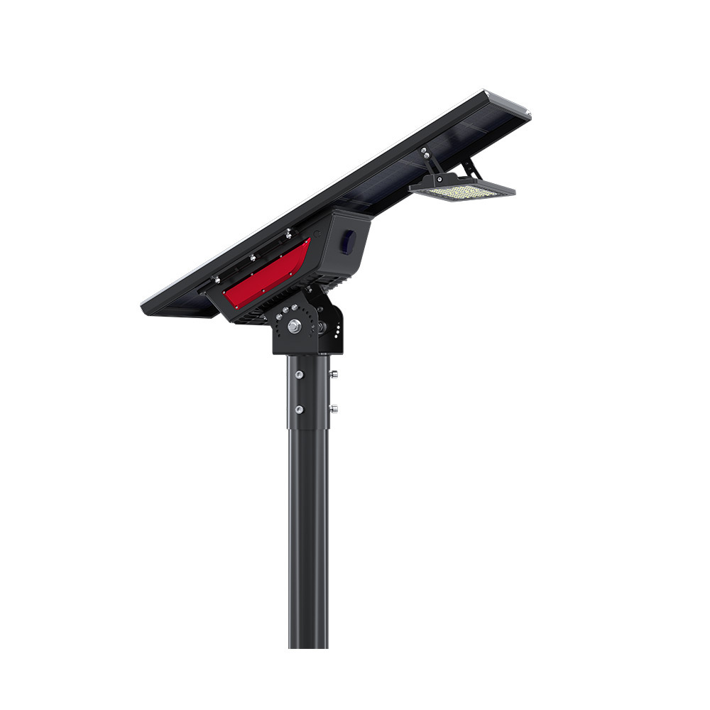 Solar street light installed on a city street, highlighting its bright illumination and eco-friendly features.