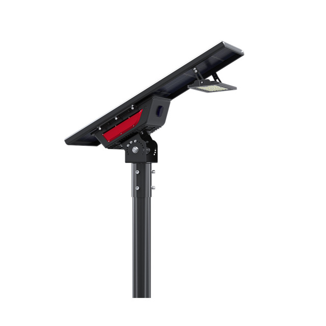 Solar street light installed on a city street, highlighting its bright illumination and eco-friendly features.