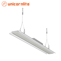 Galaxy G2 Linear LED High Bay Lights installed in a spacious warehouse, providing bright and uniform lighting for enhanced visibility and safety.