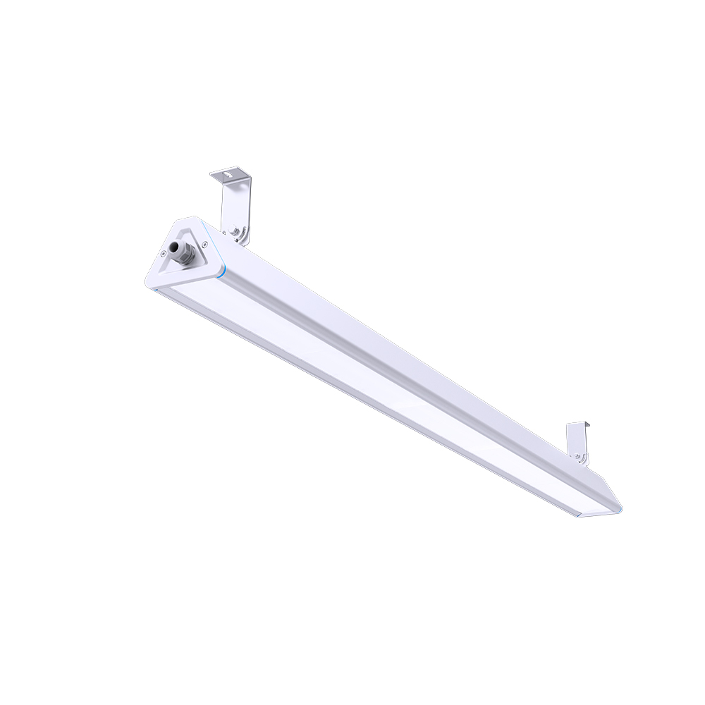 Image demonstrating the bright light output of the IP66 linear highbay light, enhancing visibility in workspace environments