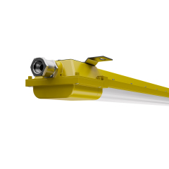 Detailed image of the durable exterior of the explosion proof linear light, highlighting impact resistance and corrosion protection.

