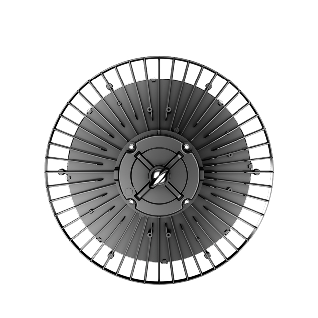 Display of the sensor features, including PIR and daylight sensors, on the 200lm/w UFO highbay light for energy-efficient operation.