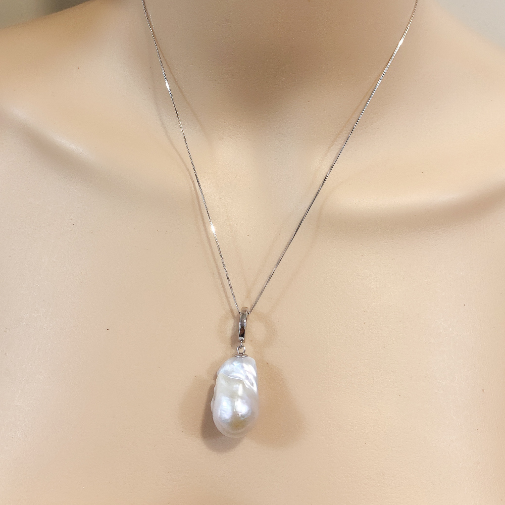 14-16mm Clip On White Freshwater Baroque Pearl Detachable Pendant Necklace