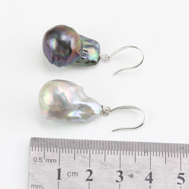 Black and Gray Mismatched Large Baroque Pearl Earrings