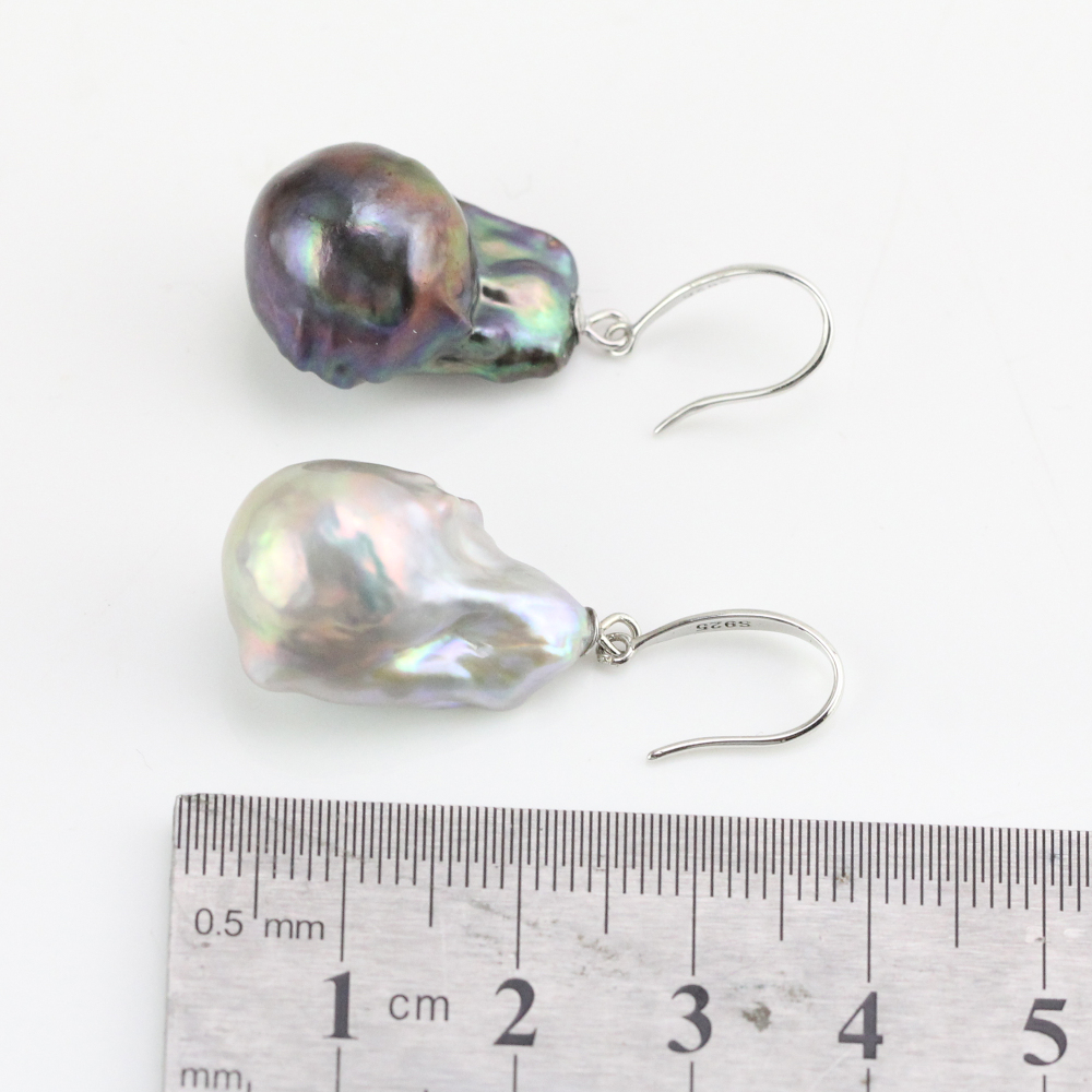 Black and Gray Mismatched Large Baroque Pearl Earrings