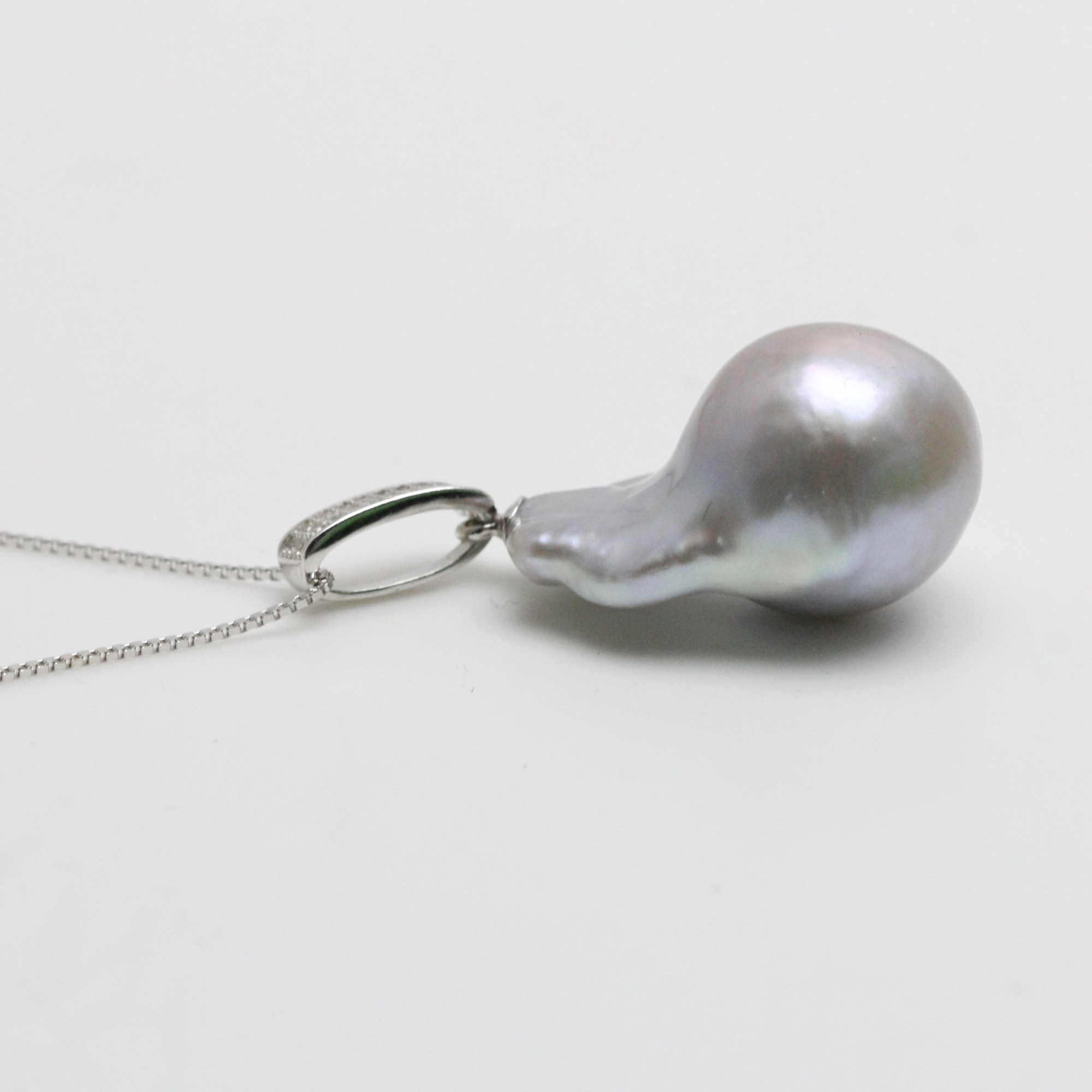 Grey Color Large Baroque Pearl Pendant Necklace sterling Silver
