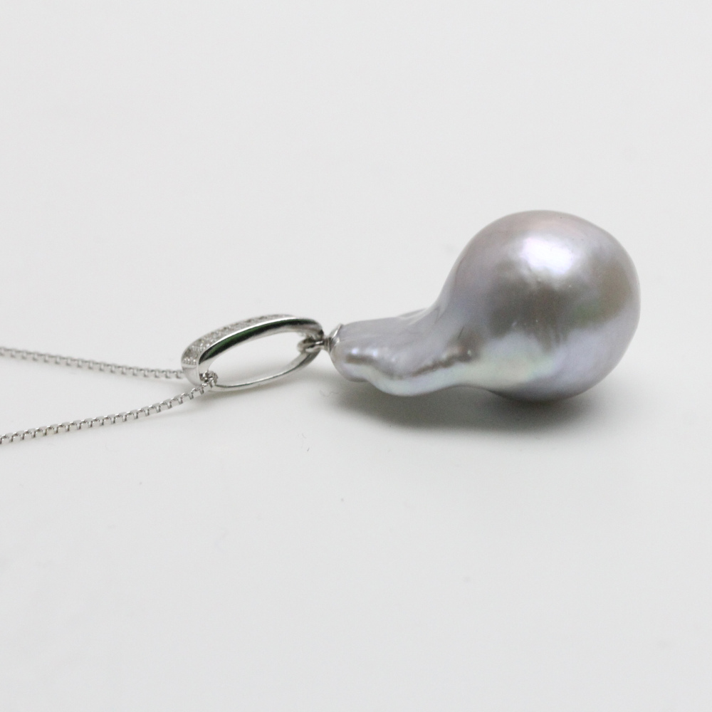 Grey Color Large Baroque Pearl Pendant Necklace sterling Silver
