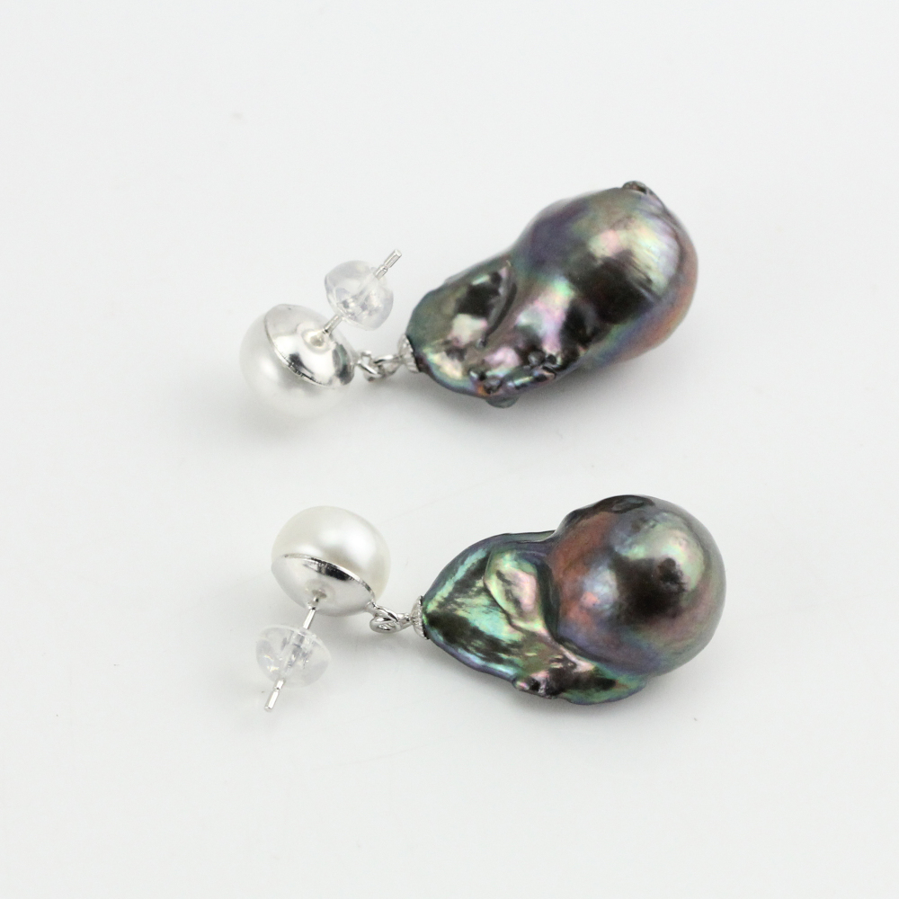 Small and Big Mismatch Color Large Baroque Pearl Earrings
