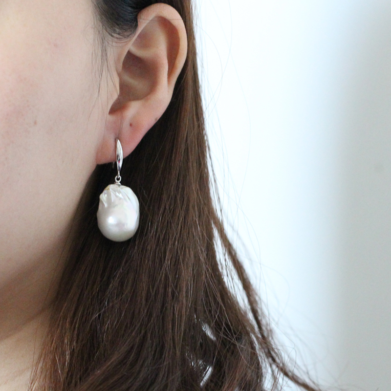 Large White Baroque Pearl Earrings Sterling silver