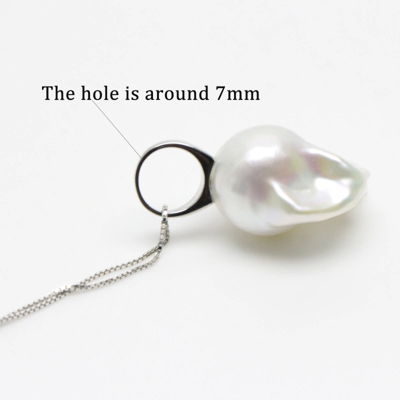 15-17mm White Large Freshwater Baroque Pearl Pendant With 7mm Hoop