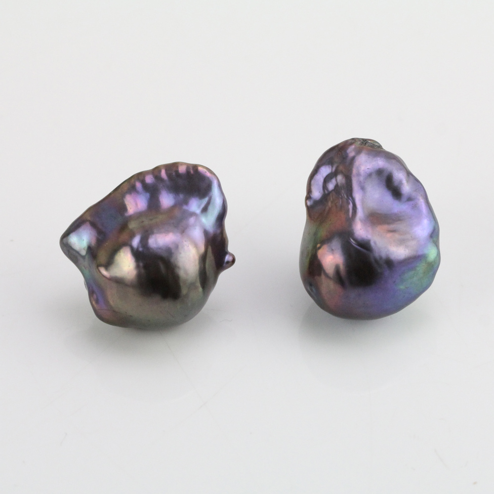 15-17mm Large Black Color Freshwater Baroque Pearl Earrings Stud