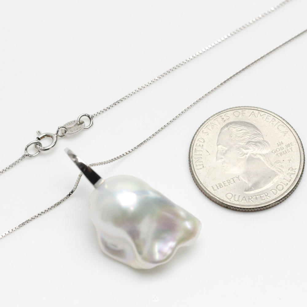 15-17mm White Large Freshwater Baroque Pearl Pendant With 7mm Hoop