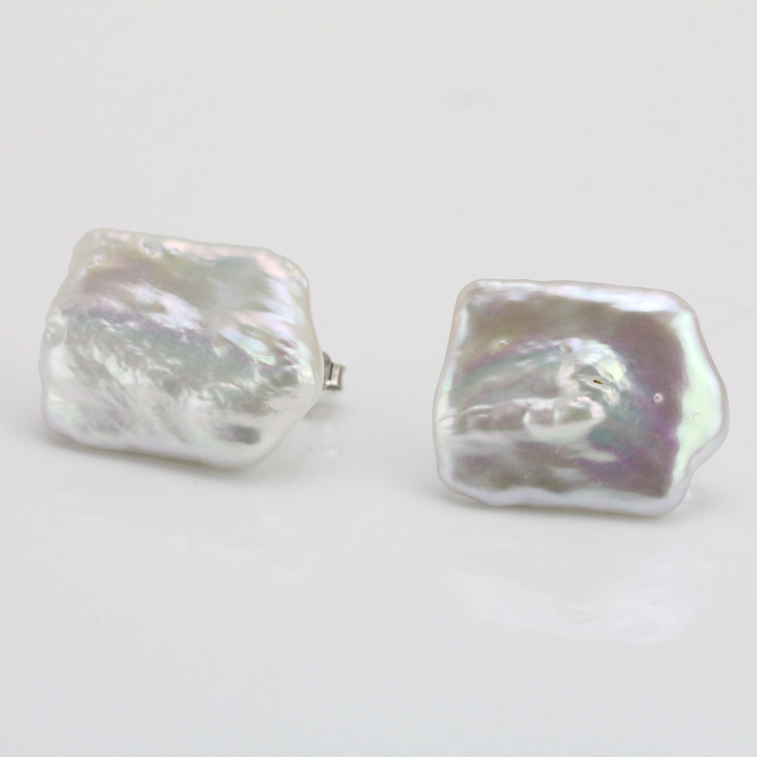 16-17mm White Rectangle Freshwater Pearl Stud Earrings