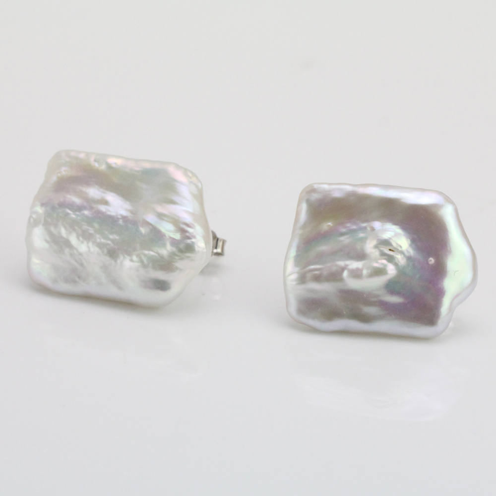 16-17mm White Rectangle Freshwater Pearl Stud Earrings