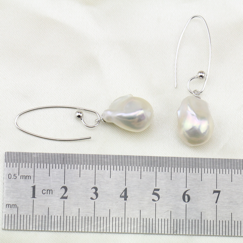 White Large Baroque Pearl Earrings Sterling Silver