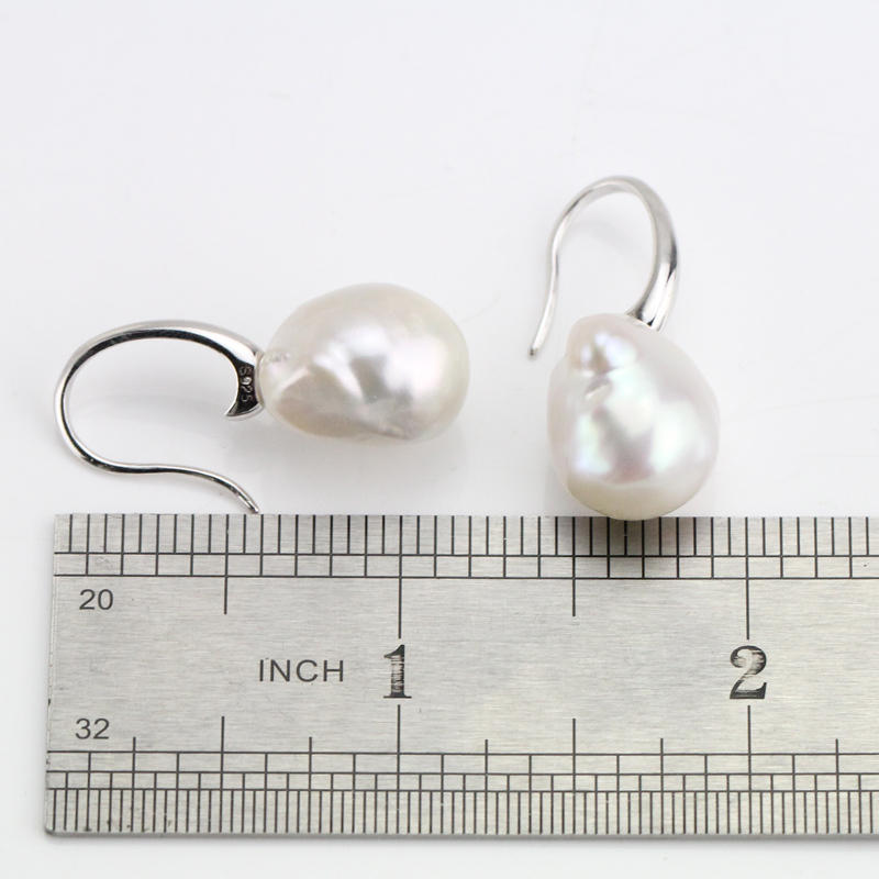 14-16mm Large White Freshwater Baroque Pearl Earrings
