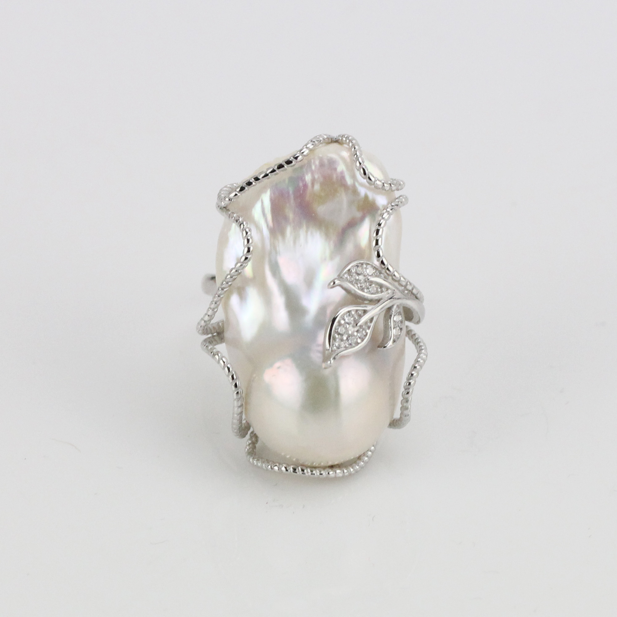 White Color Large Baroque Pearl Ring Sterling Silver