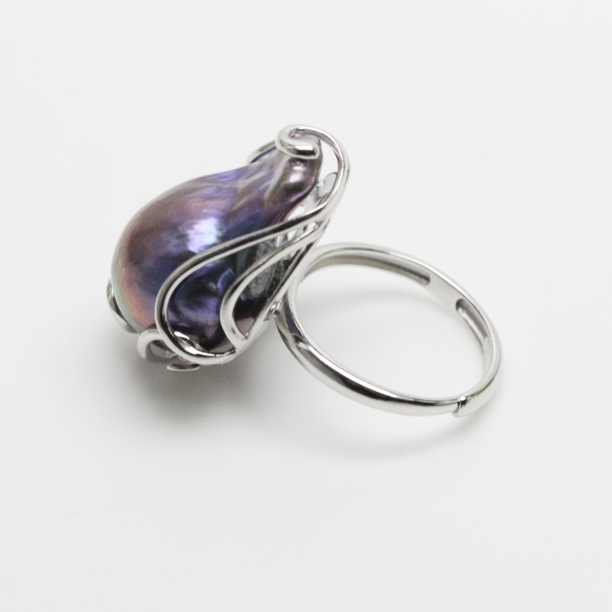 Large Black Baroque Pearl Ring Sterling Silver