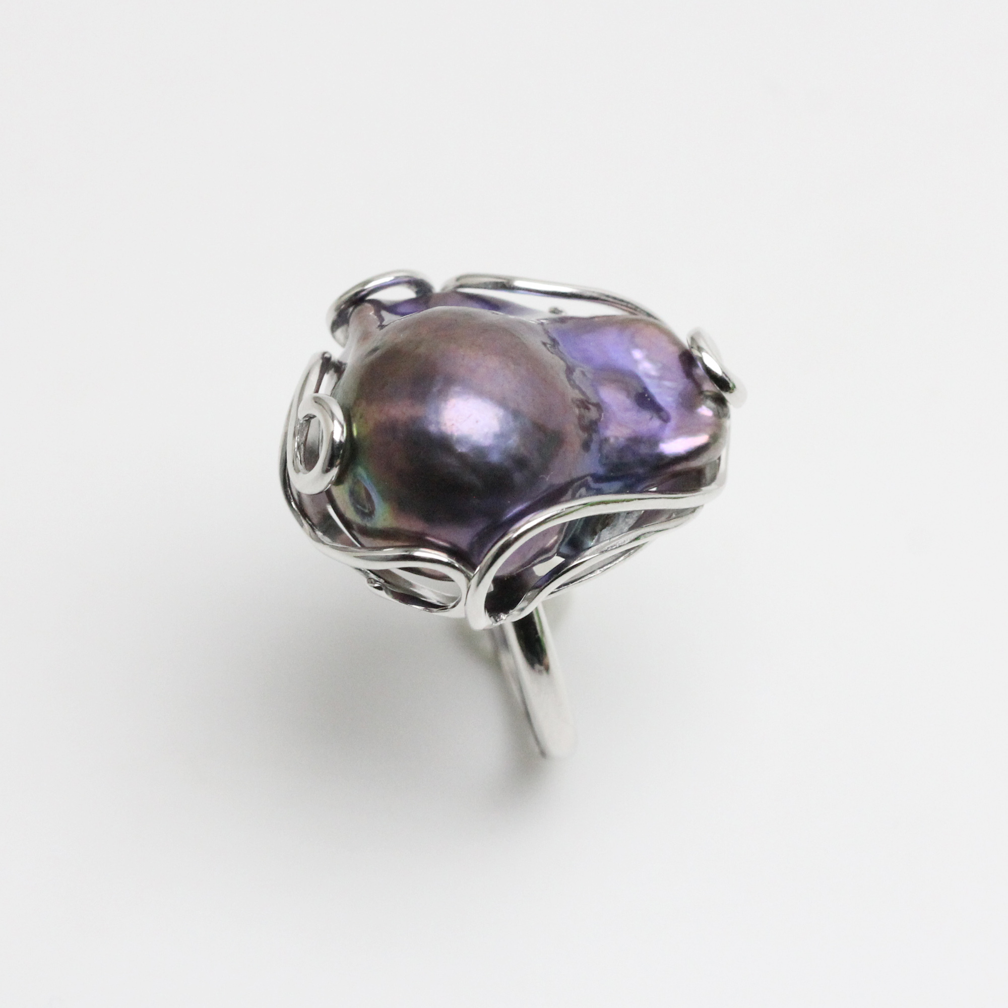 Large Black Baroque Pearl Ring Sterling Silver
