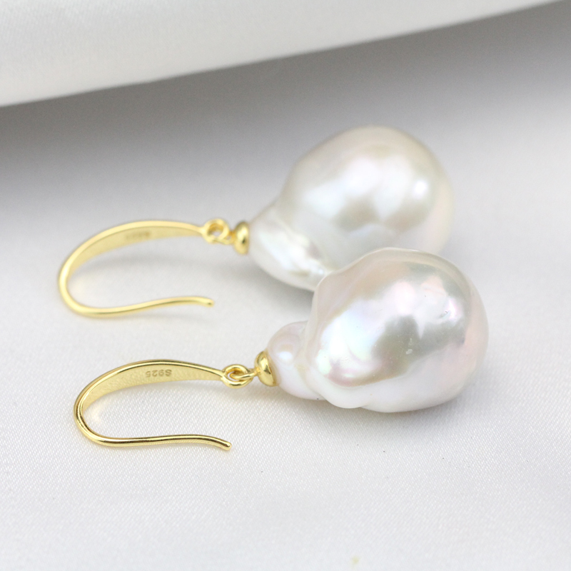 Large White Baroque Pearl Earrings Sterling silver