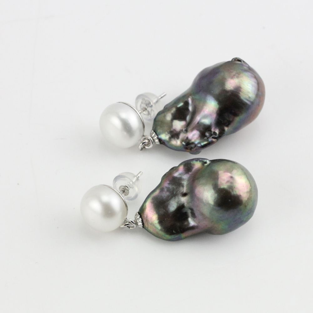 Small and Big Mismatch Color Large Baroque Pearl Earrings