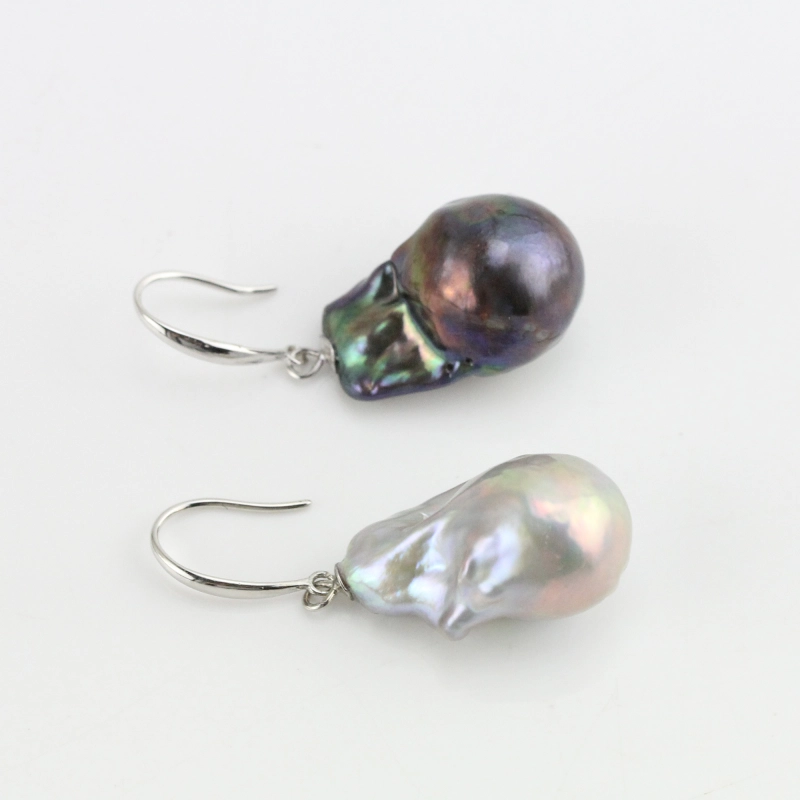 grey and black baroque pearl earrings