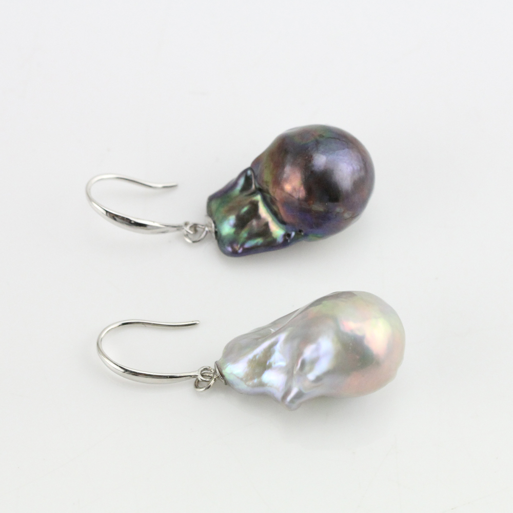 grey and black baroque pearl earrings