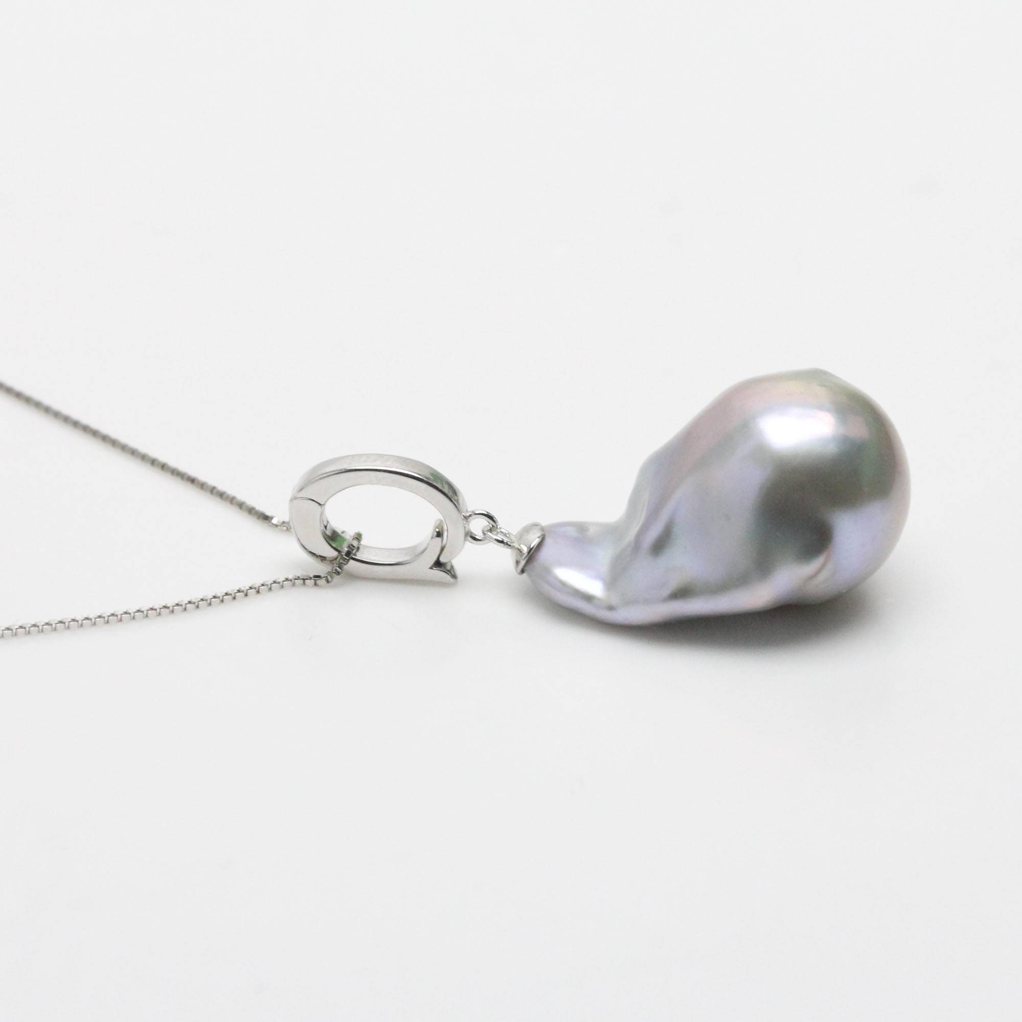14-16mm Clip On Gray Baroque Pearl Pendant Necklace