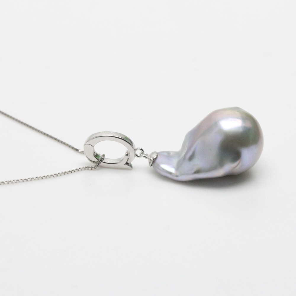 14-16mm Clip On Gray Baroque Pearl Pendant Necklace