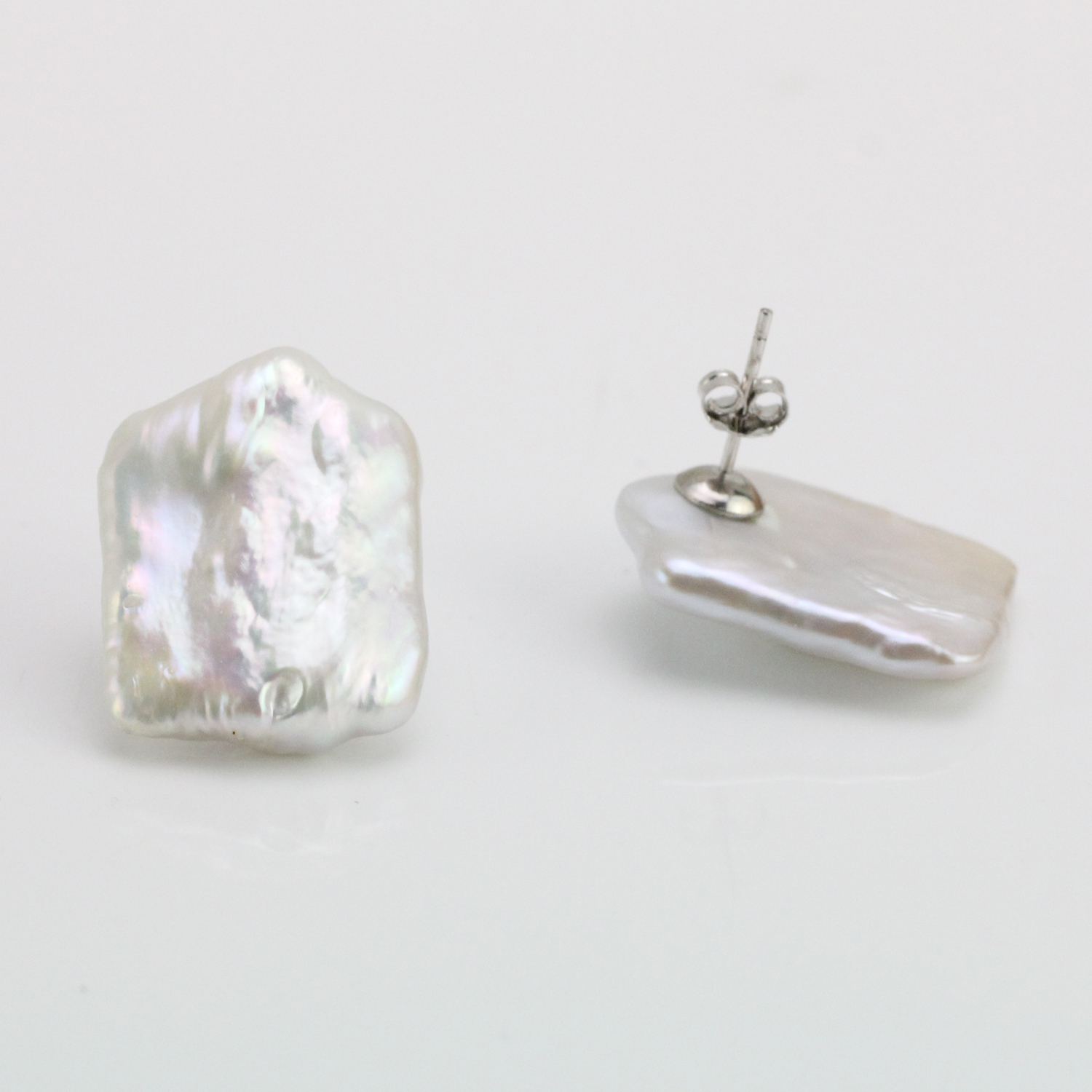 16-17mm White Rectangle Freshwater Pearl Stud Earrings