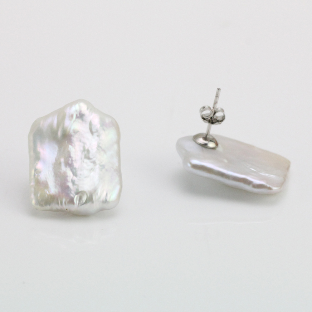 16-17mm White Rectangle Freshwater Pearl Stud Earrings