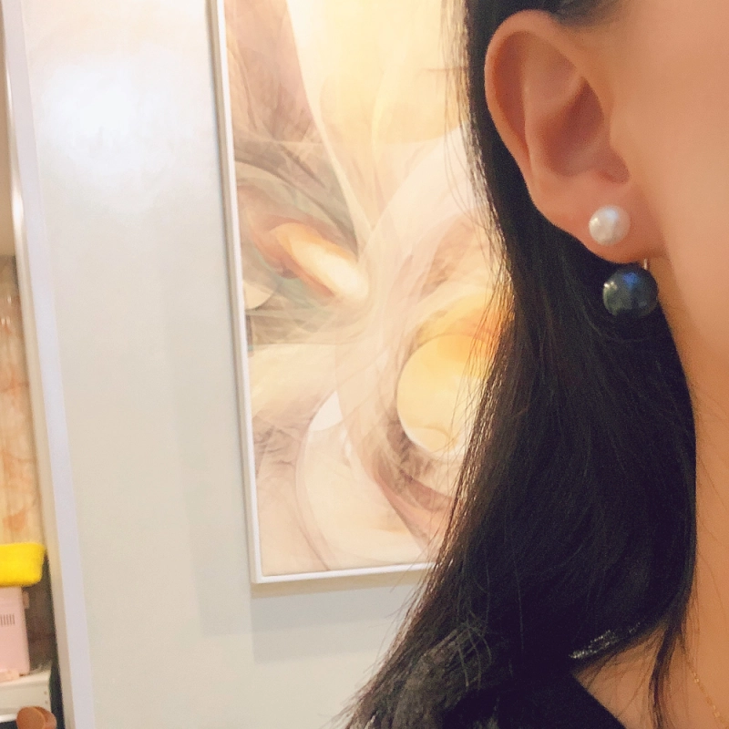 Black and White Mismatched Double Pearl Earrings