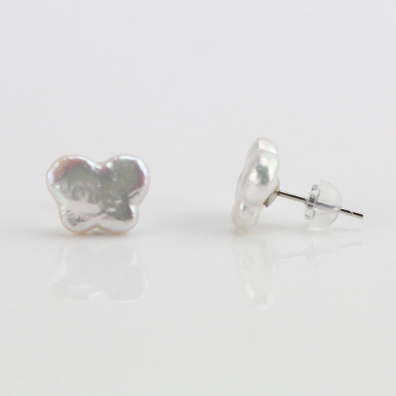 9-10mm White Color Butterfly Shape Freshwater Pearl Stud Earrings