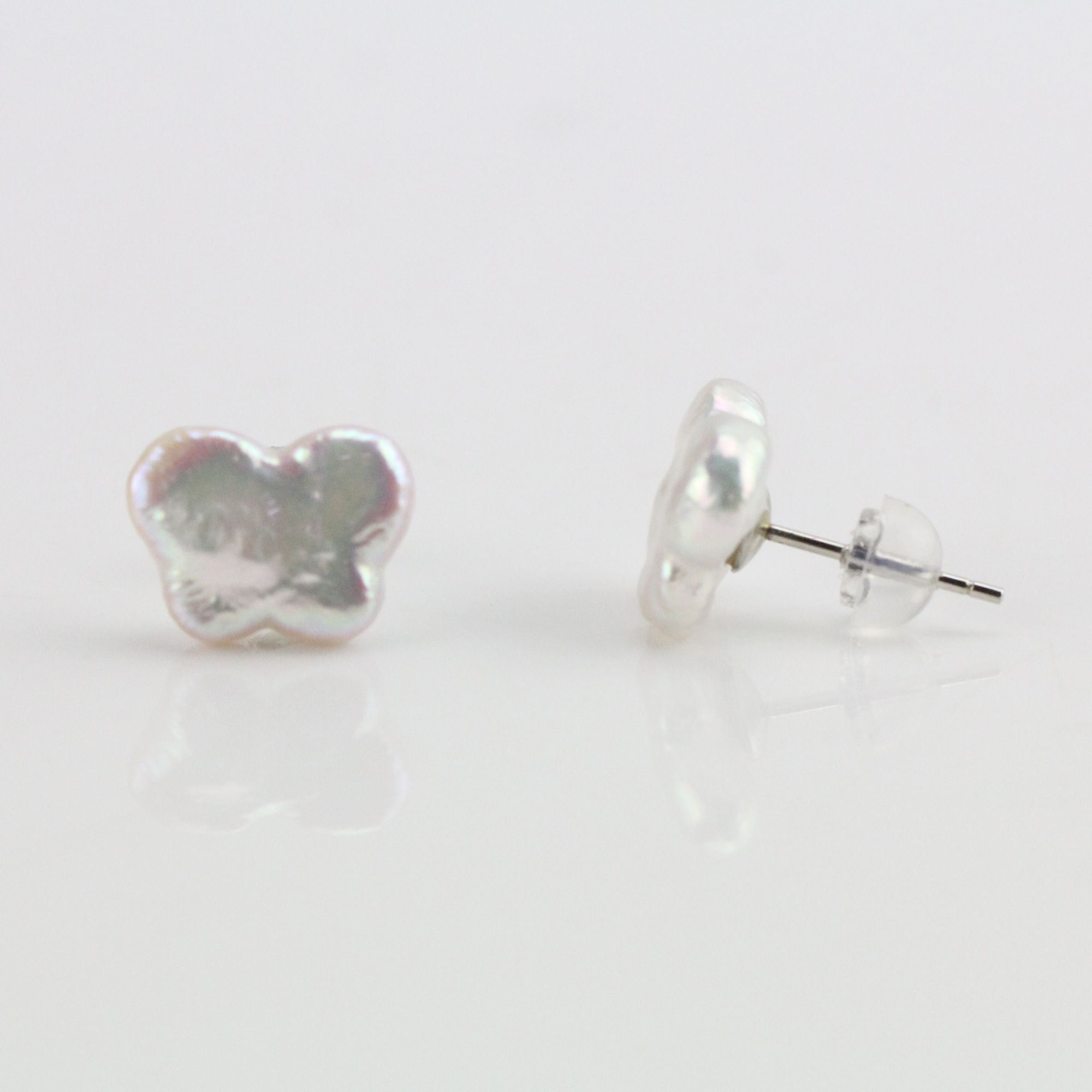 9-10mm White Color Butterfly Shape Freshwater Pearl Stud Earrings