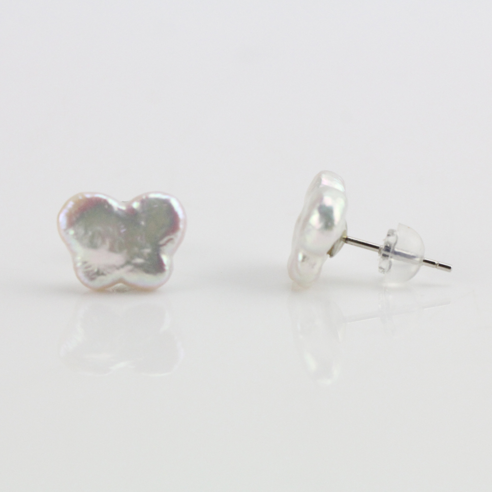 9-10mm White Color Butterfly Shape Freshwater Pearl Stud Earrings