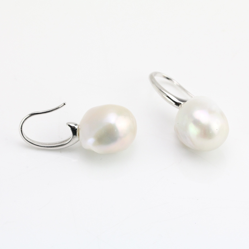 14-16mm Large White Freshwater Baroque Pearl Earrings