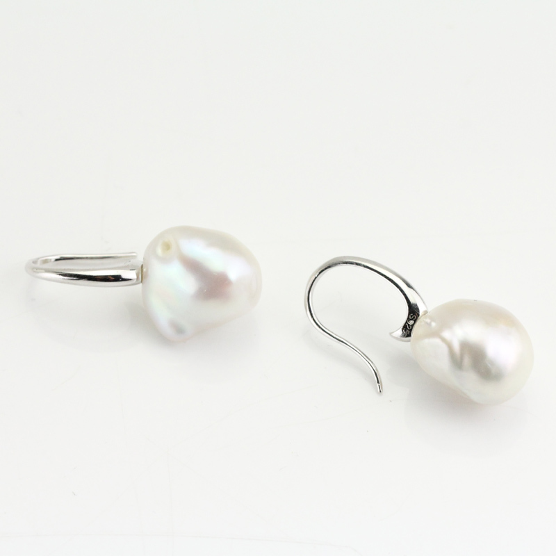 14-16mm Large White Freshwater Baroque Pearl Earrings