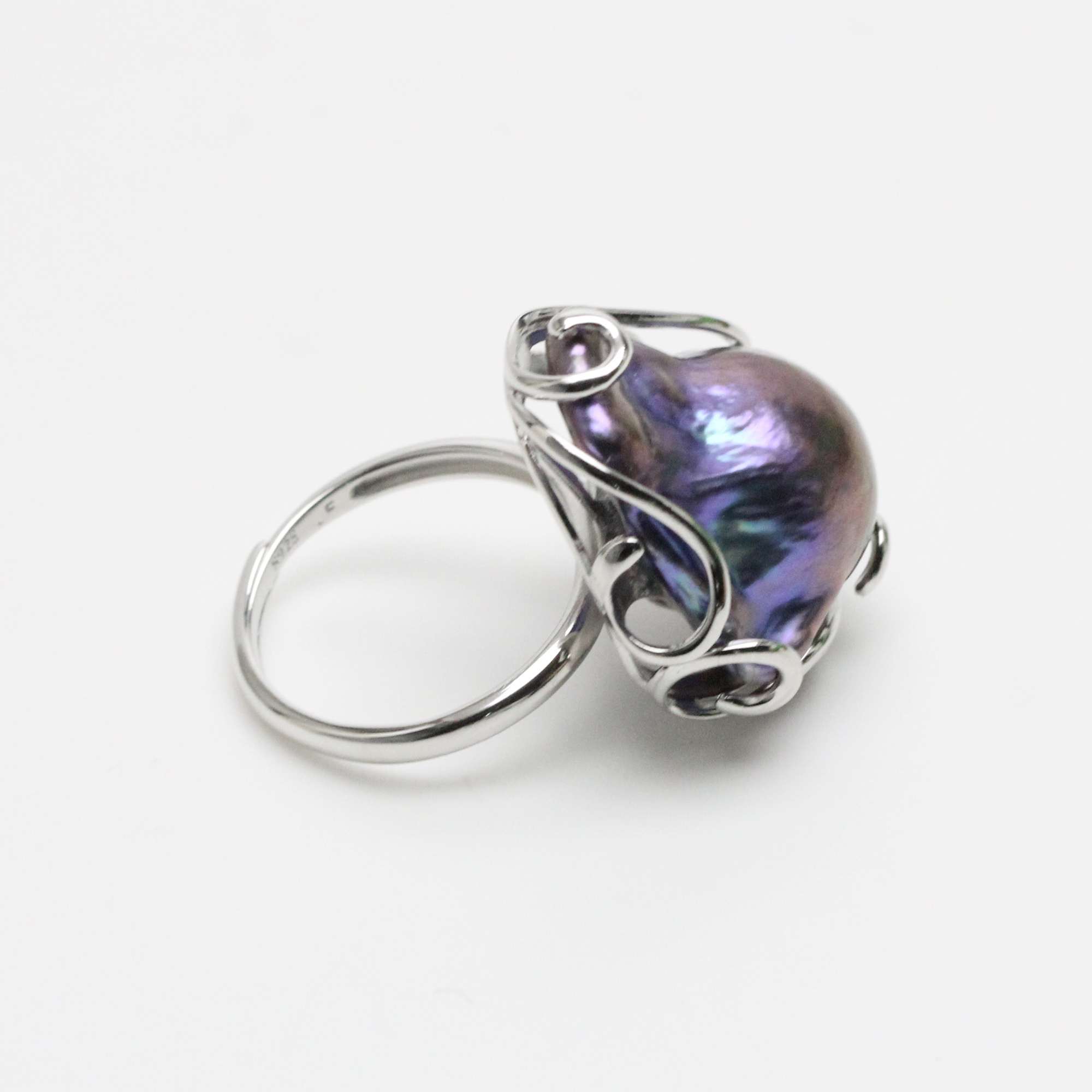 Large Black Baroque Pearl Ring Sterling Silver