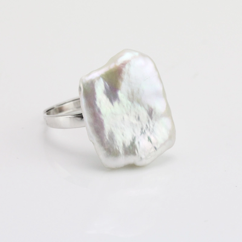 16-17mm White Rectangle Large Pearl Ring Sterling silver